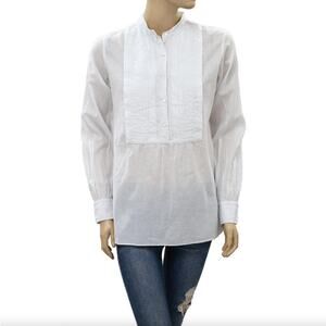 Nili Lotan Collarless Cotton Tuxedo Popover Tunic Off White Medium